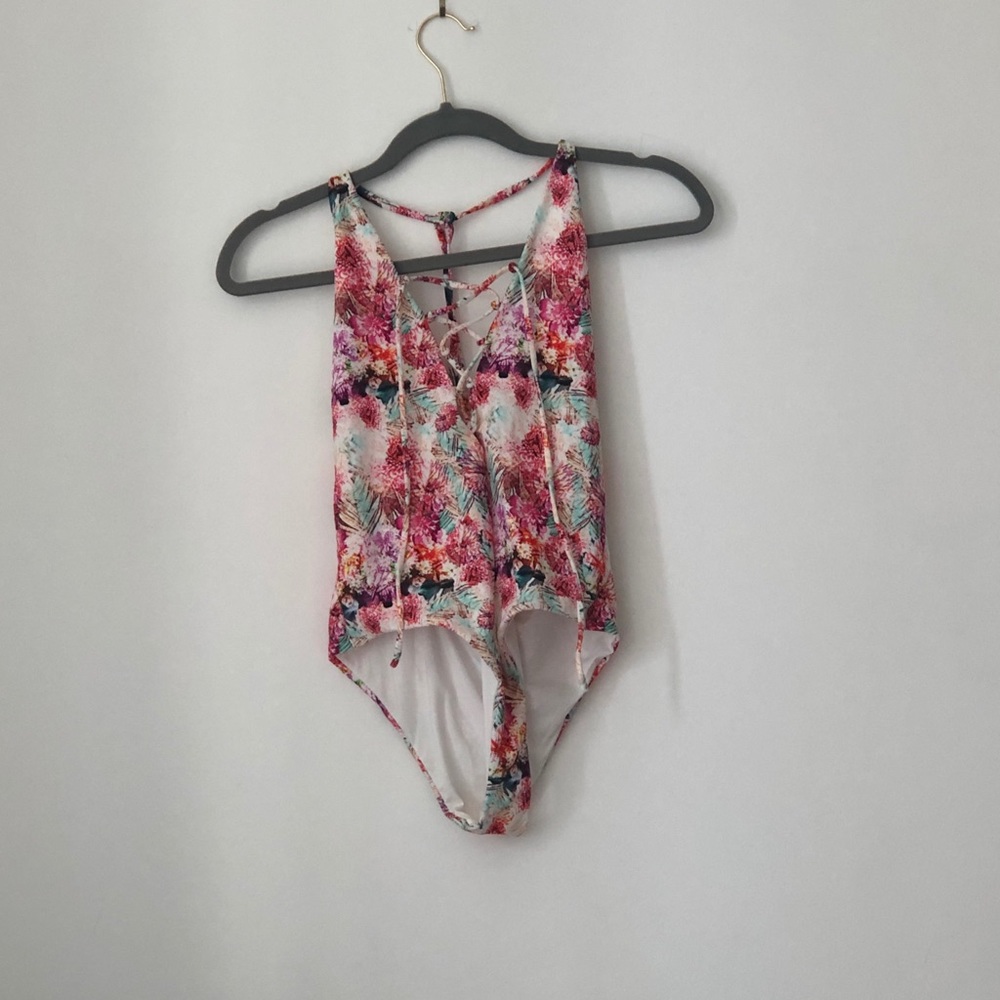 Lace up floral one piece